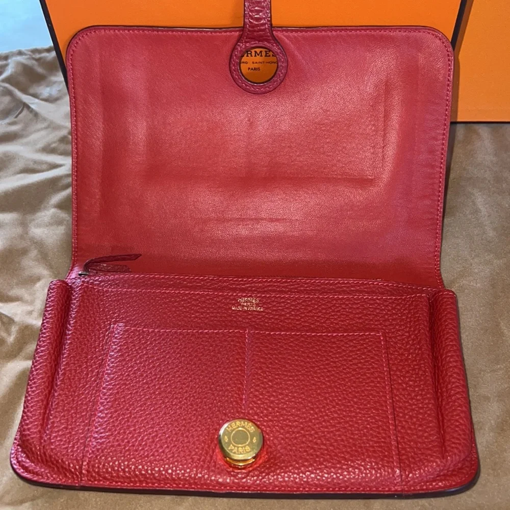 Hermes Dogon Duo Wallet Rouge Leather